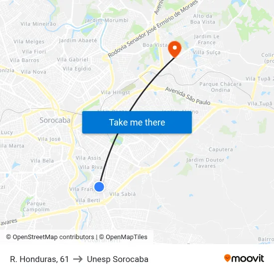 R. Honduras, 61 to Unesp Sorocaba map