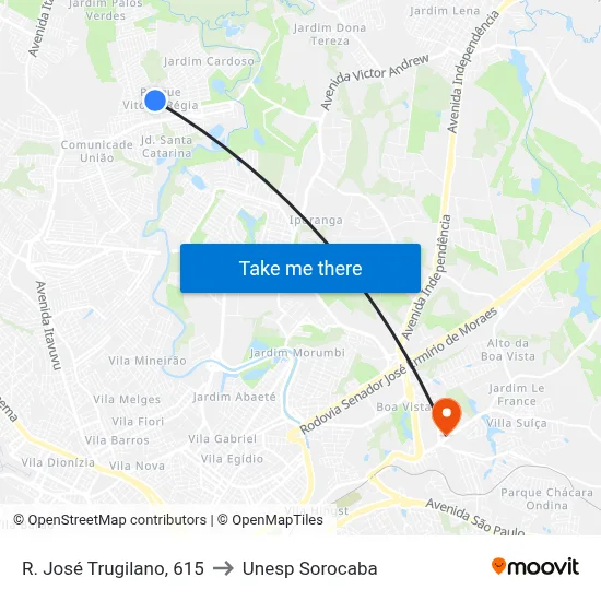 R. José Trugilano, 615 to Unesp Sorocaba map
