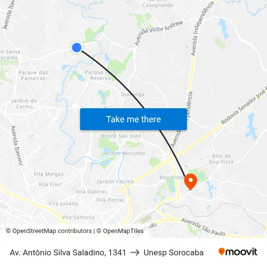 Av. Antônio Silva Saladino, 1341 to Unesp Sorocaba map