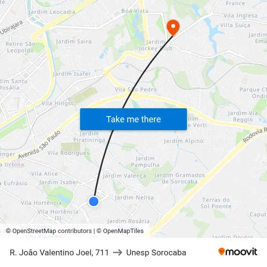 R. João Valentino Joel, 711 to Unesp Sorocaba map