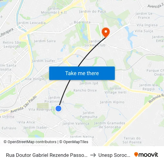 Rua Doutor Gabriel Rezende Passos 706 to Unesp Sorocaba map