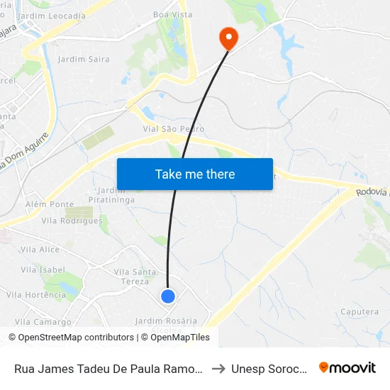 Rua James Tadeu De Paula Ramos, 53 to Unesp Sorocaba map