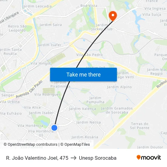 R. João Valentino Joel, 475 to Unesp Sorocaba map