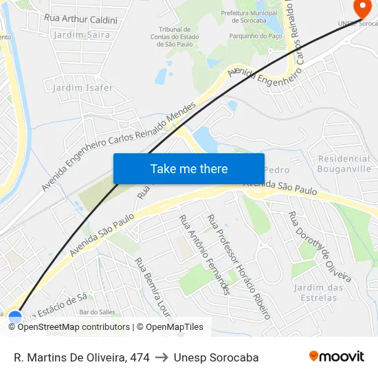 R. Martins De Oliveira, 474 to Unesp Sorocaba map