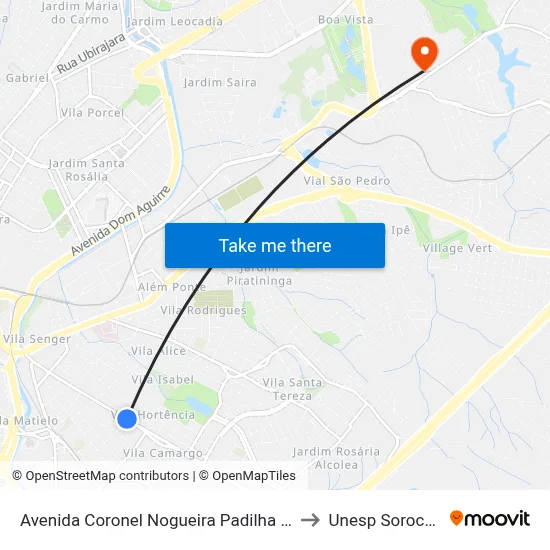 Avenida Coronel Nogueira Padilha 1071 to Unesp Sorocaba map