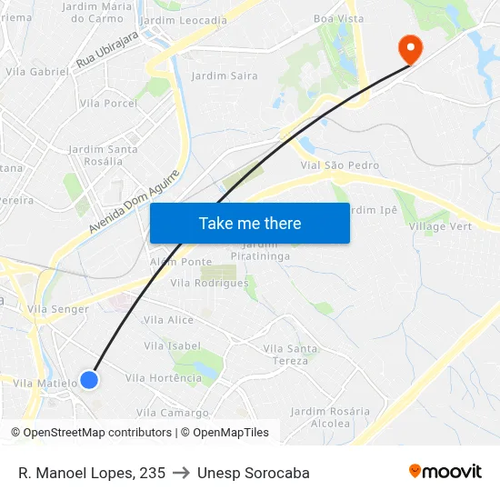 R. Manoel Lopes, 235 to Unesp Sorocaba map