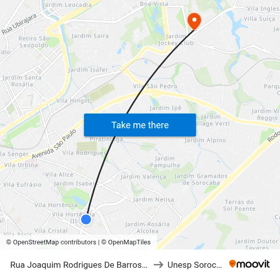 Rua Joaquim Rodrigues De Barros - 216 to Unesp Sorocaba map