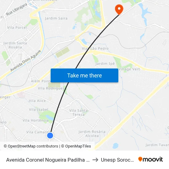 Avenida Coronel Nogueira Padilha 1858 to Unesp Sorocaba map