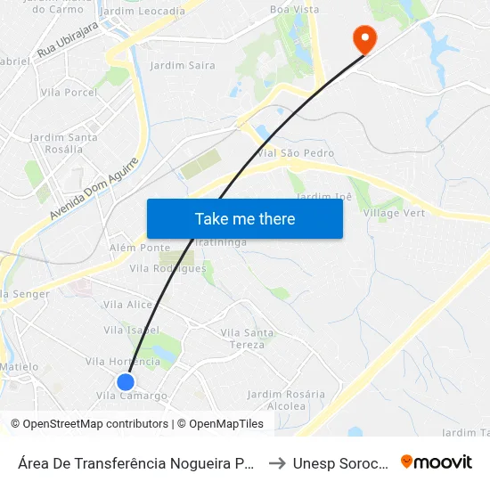 Área De Transferência Nogueira Padilha to Unesp Sorocaba map
