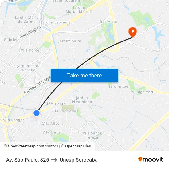 Av. São Paulo, 825 to Unesp Sorocaba map