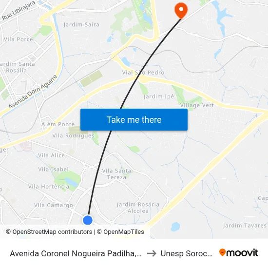 Avenida Coronel Nogueira Padilha, 2183 to Unesp Sorocaba map