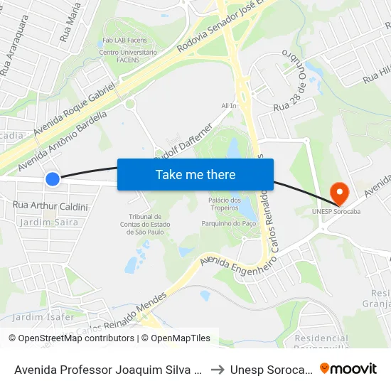 Avenida Professor Joaquim Silva 388 to Unesp Sorocaba map