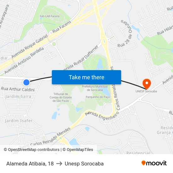 Alameda Atibaia, 18 to Unesp Sorocaba map