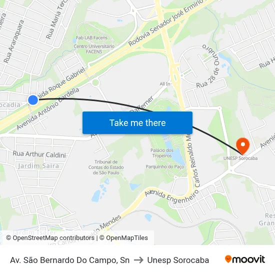 Av. São Bernardo Do Campo, Sn to Unesp Sorocaba map