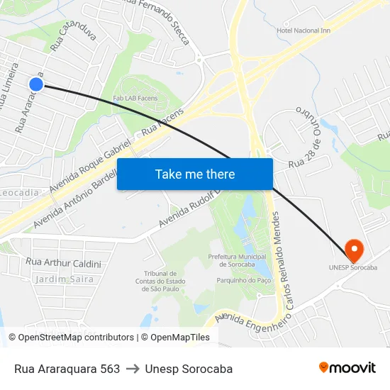 Rua Araraquara 563 to Unesp Sorocaba map