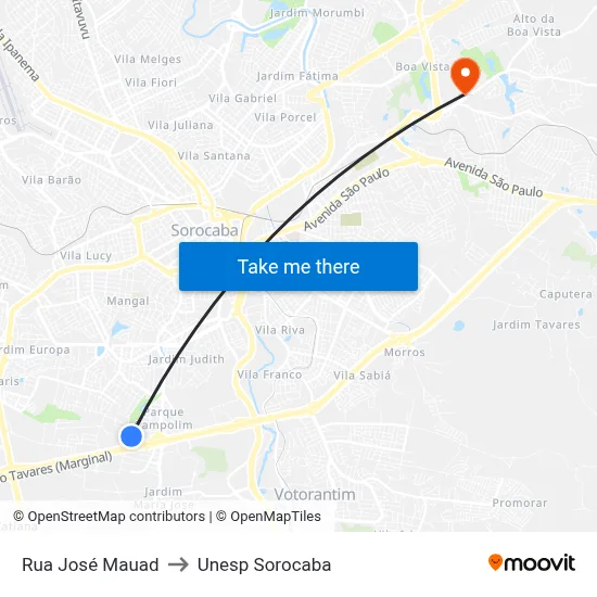 Rua José Mauad to Unesp Sorocaba map