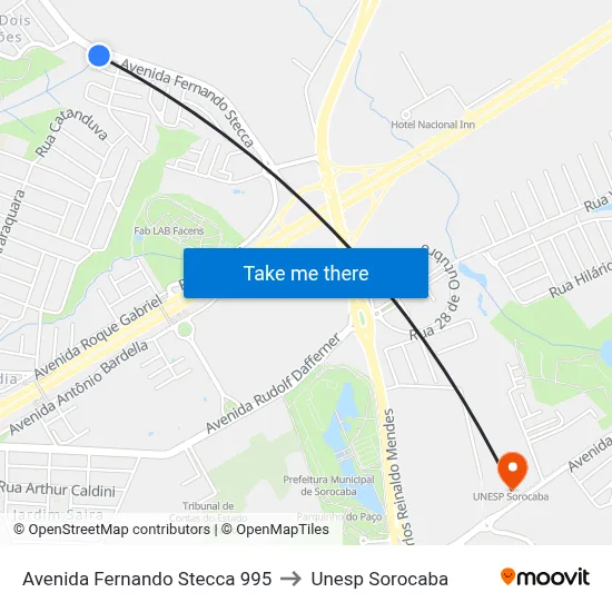 Avenida Fernando Stecca 995 to Unesp Sorocaba map