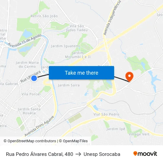 Rua Pedro Álvares Cabral, 480 to Unesp Sorocaba map