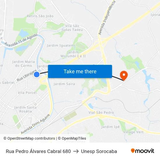 Rua Pedro Álvares Cabral 680 to Unesp Sorocaba map
