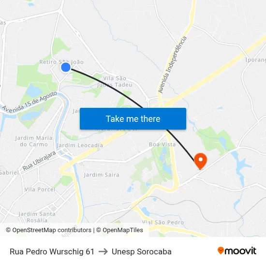 Rua Pedro Wurschig 61 to Unesp Sorocaba map