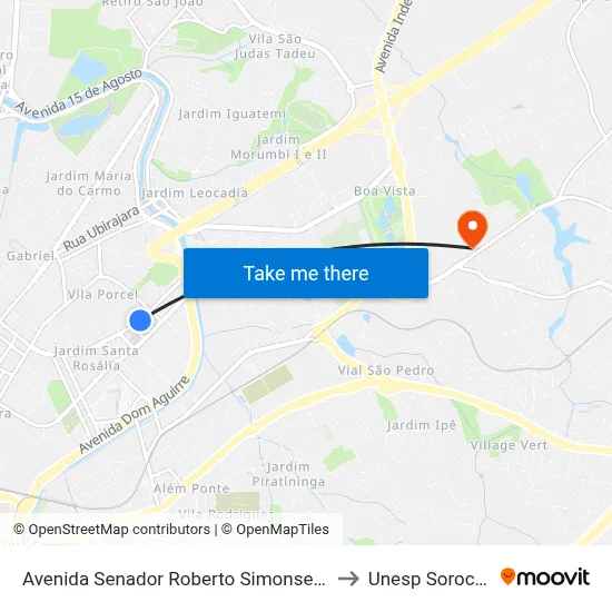 Avenida Senador Roberto Simonsen, 987 to Unesp Sorocaba map