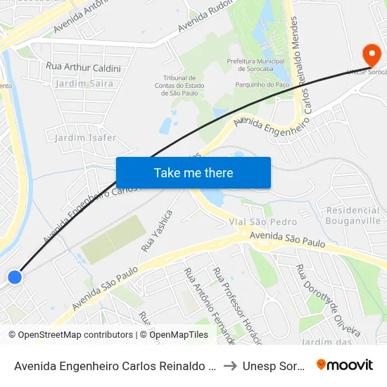 Avenida Engenheiro Carlos Reinaldo Mendes 476 to Unesp Sorocaba map