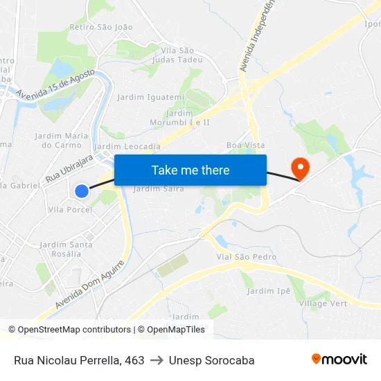 Rua Nicolau Perrella, 463 to Unesp Sorocaba map