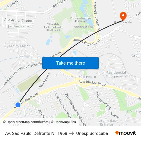 Av. São Paulo, Defronte Nº 1968 to Unesp Sorocaba map