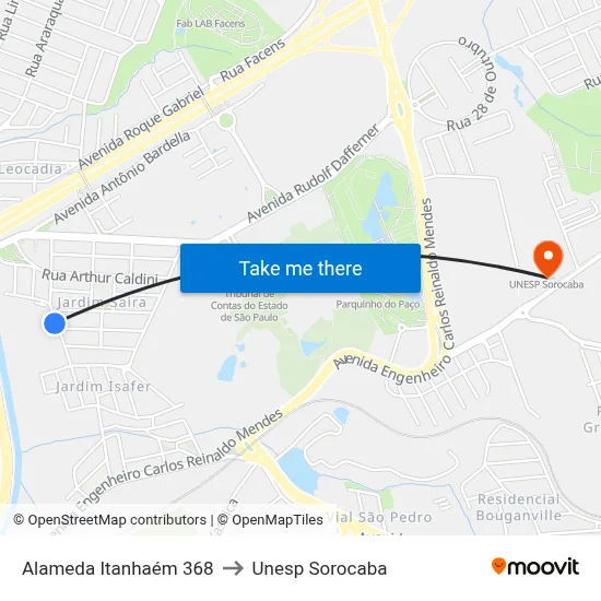 Alameda Itanhaém 368 to Unesp Sorocaba map