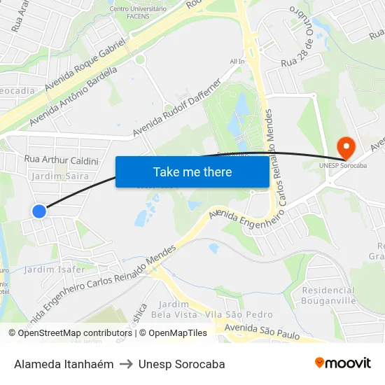 Alameda Itanhaém to Unesp Sorocaba map