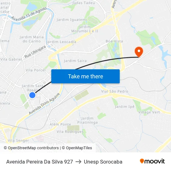 Avenida Pereira Da Silva 927 to Unesp Sorocaba map