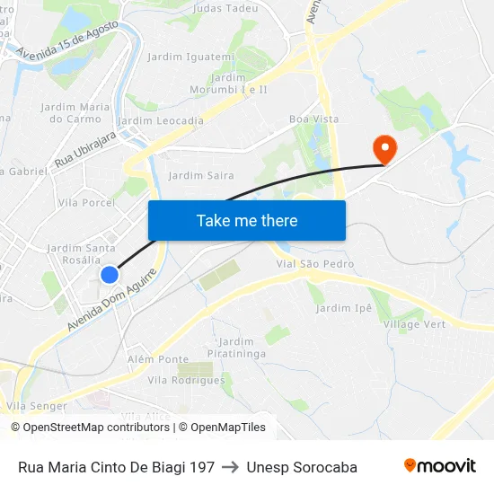 Rua Maria Cinto De Biagi 197 to Unesp Sorocaba map