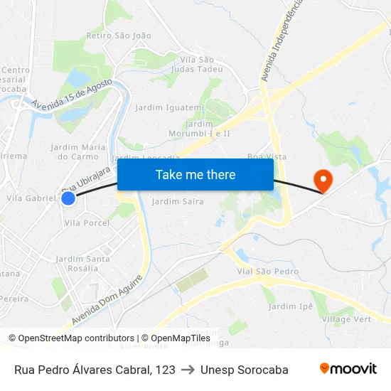 Rua Pedro Álvares Cabral, 123 to Unesp Sorocaba map