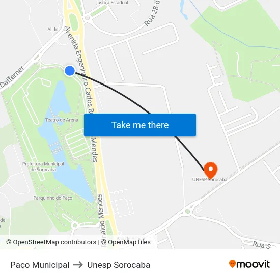 Paço Municipal to Unesp Sorocaba map