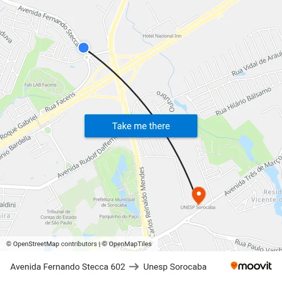 Avenida Fernando Stecca 602 to Unesp Sorocaba map