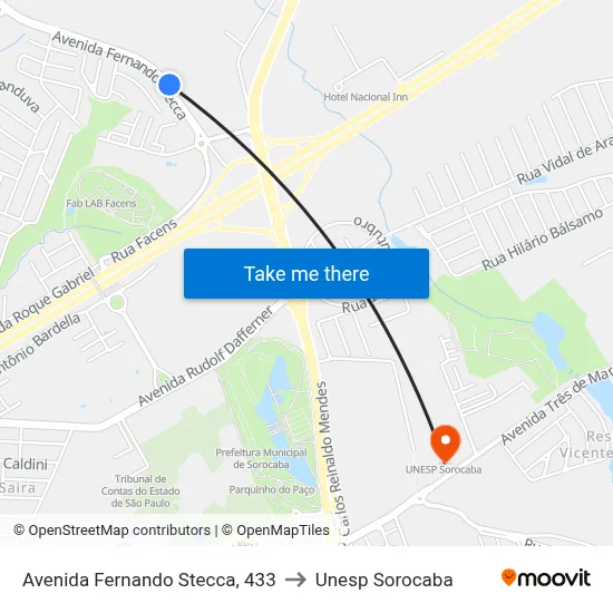 Avenida Fernando Stecca, 433 to Unesp Sorocaba map