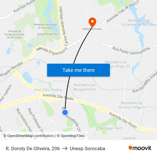 R. Doroty De Oliveira, 206 to Unesp Sorocaba map