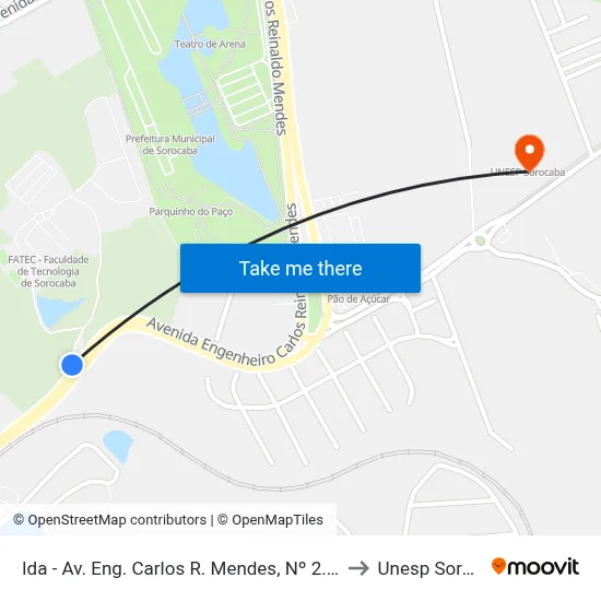Ida - Av. Eng. Carlos R. Mendes, Nº 2.618 "Fatec" to Unesp Sorocaba map