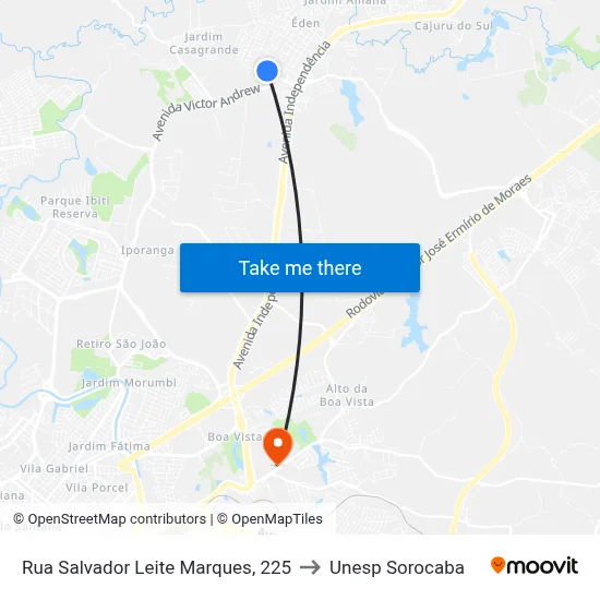 Rua Salvador Leite Marques, 225 to Unesp Sorocaba map