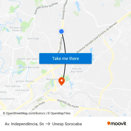 Av. Independência, Sn to Unesp Sorocaba map