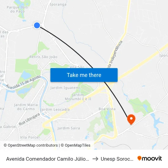 Avenida Comendador Camilo Júlio 2630 to Unesp Sorocaba map