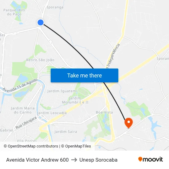 Avenida Victor Andrew 600 to Unesp Sorocaba map