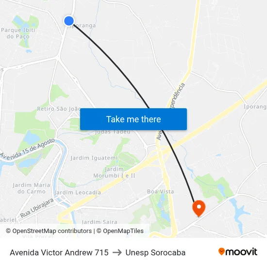 Avenida Victor Andrew 715 to Unesp Sorocaba map
