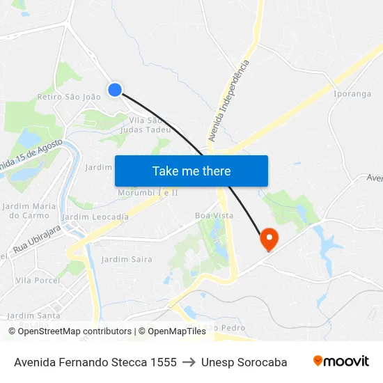 Avenida Fernando Stecca 1555 to Unesp Sorocaba map