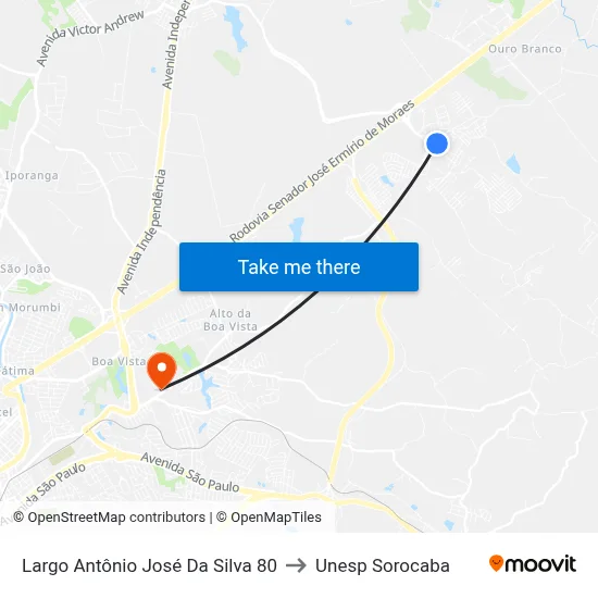 Largo Antônio José Da Silva 80 to Unesp Sorocaba map