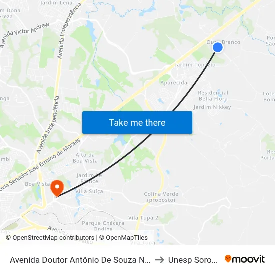 Avenida Doutor Antônio De Souza Netto,100 to Unesp Sorocaba map
