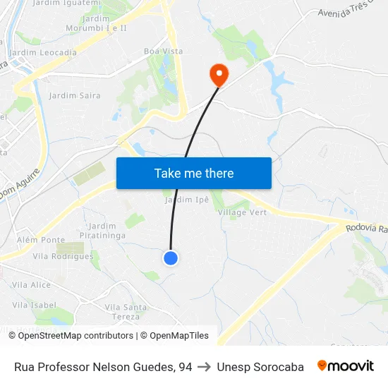 Rua  Professor Nelson Guedes, 94 to Unesp Sorocaba map