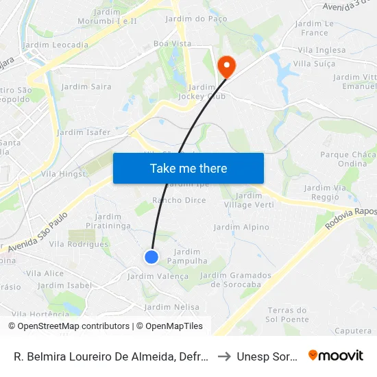 R. Belmira Loureiro De Almeida, Defronte Nº 1125 to Unesp Sorocaba map