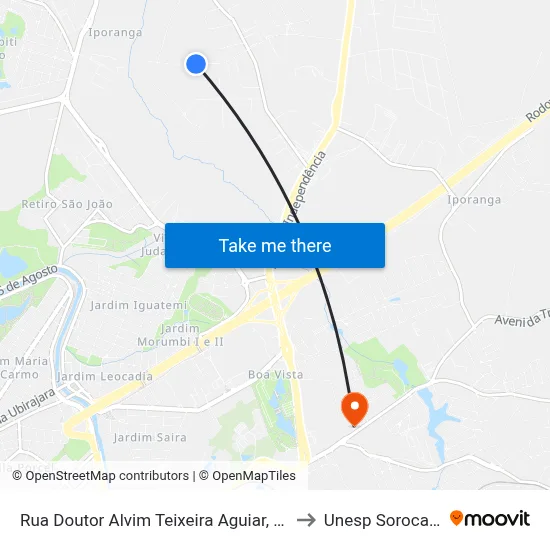 Rua Doutor Alvim Teixeira Aguiar,   535 to Unesp Sorocaba map
