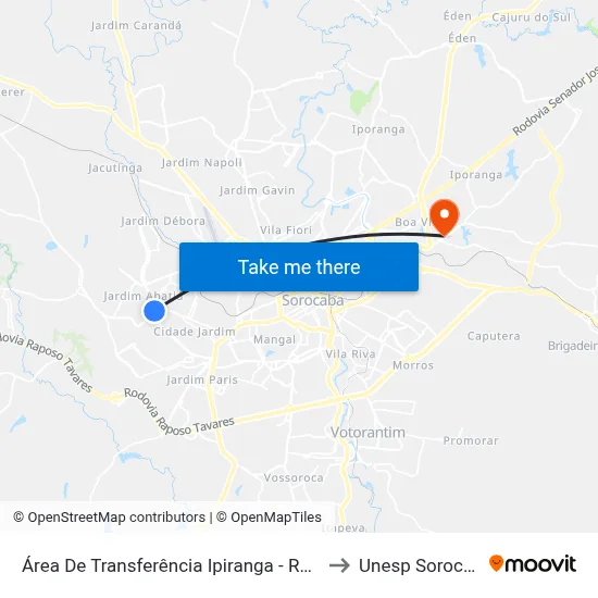 Área De Transferência Ipiranga - Ramo D to Unesp Sorocaba map